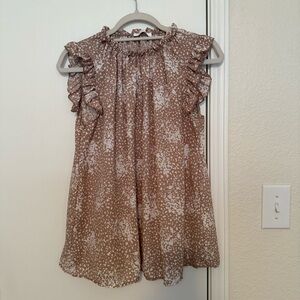 Ces Femme Cream and Beige Ruffled Sleeveless Blouse